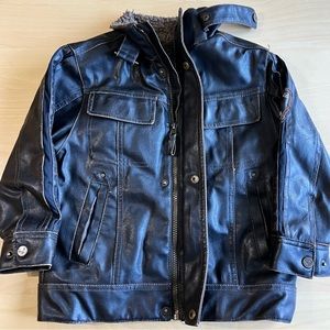 Kids Faux Leather Flight Jacket w/ 5 pockets